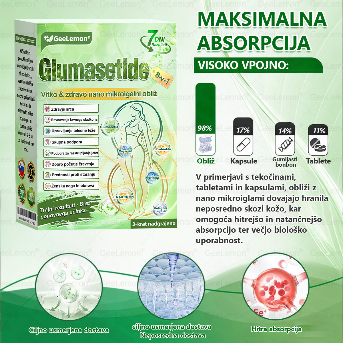 🌴Registrirano pri JAZMP in GMP certificirano👩‍⚕️🎁 𝐆𝐞𝑒𝐿𝑒𝐦𝐨𝐧® 𝐆𝐥𝐮𝐦𝐚𝐬𝐞𝐭𝐢𝐝𝐞 8 v 1 Hujševalni in zdravju namenjen nano obliž z mikroiglicami 🇸🇮 (Samo enkrat na dan, vidne spremembe že v 7 dneh) ✅