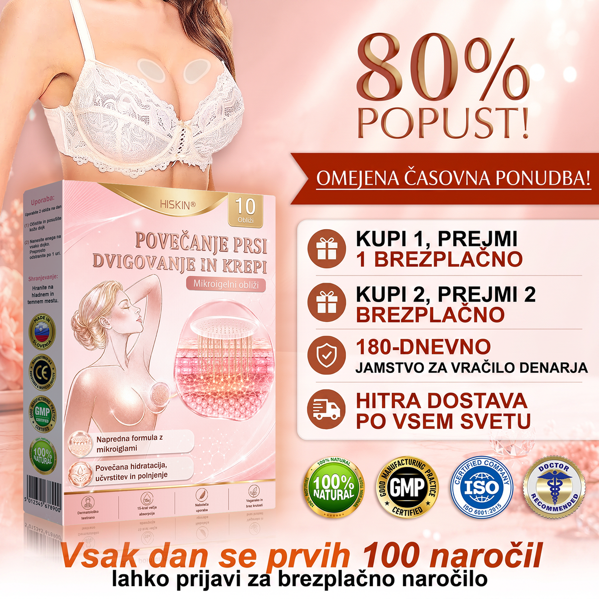 🐚HISKIN® MIKROIGLIČNI OBLIŽI ZA POVEČANJE, PRIVZDIG IN UČVRSTITEV PRSI