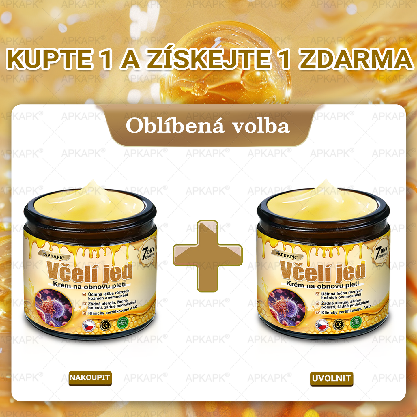 Dermatologicky a klinicky testováno🎁🐝APKAPK®Bee Venom Krém na obnovení pleti🐝 pomáhá při léčbě kožních problémů, jako jsou: vrásky, jizvy, pigmentové skvrny, strie, akné, psoriáza, ekzém, kožní změny, podráždění, záněty a další kožní problémy.