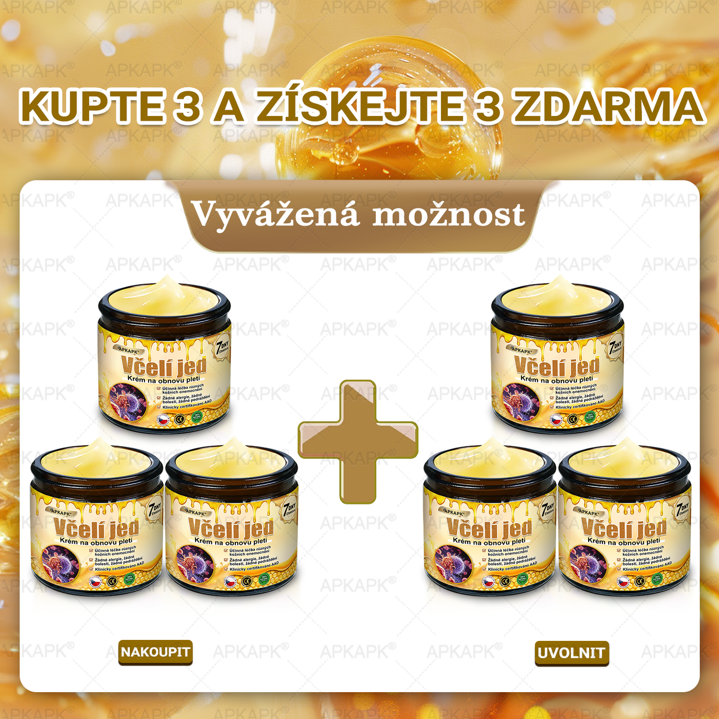 Dermatologicky a klinicky testováno🎁🐝APKAPK®Bee Venom Krém na obnovení pleti🐝 pomáhá při léčbě kožních problémů, jako jsou: vrásky, jizvy, pigmentové skvrny, strie, akné, psoriáza, ekzém, kožní změny, podráždění, záněty a další kožní problémy.